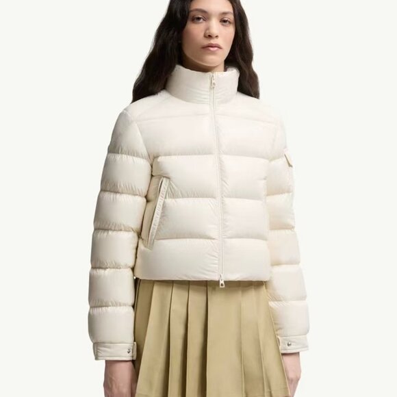 Moncler White Short Stand Collar Down Jacket, Women's Size S. - Picture 1 of 3